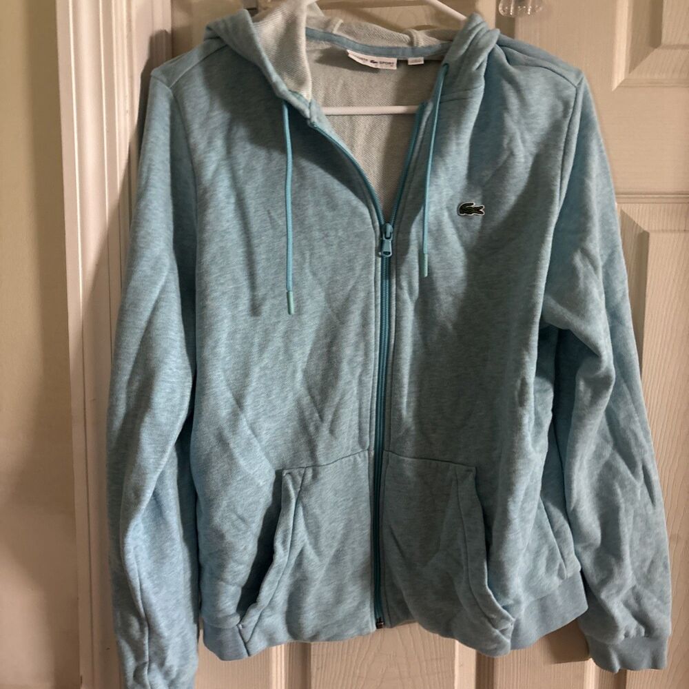 Women’s Lacoste Sport Full Zip Fleece Hoodie Sweatshirt Turquoise Size 40 SF1550